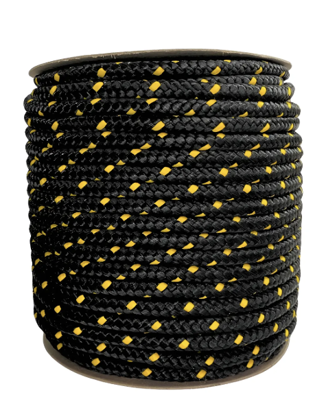 Soga trenzada de multifilamento de polipropileno color negro con vivo amarillo rojizo